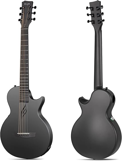 Enya NOVA Go SP1 Carbon Fiber Acoustic Electric Guitar with Smart AcousticPlus 35 Inch Travel Acustica Guitarra Starter Bundle Kit of Gig Bag, Strap, Strings, Charging Cable, Instrument Cable(Black)