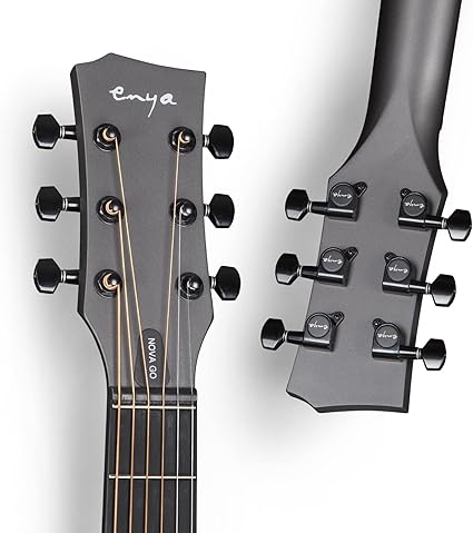 Enya NOVA Go SP1 Carbon Fiber Acoustic Electric Guitar with Smart AcousticPlus 35 Inch Travel Acustica Guitarra Starter Bundle Kit of Gig Bag, Strap, Strings, Charging Cable, Instrument Cable(Black)